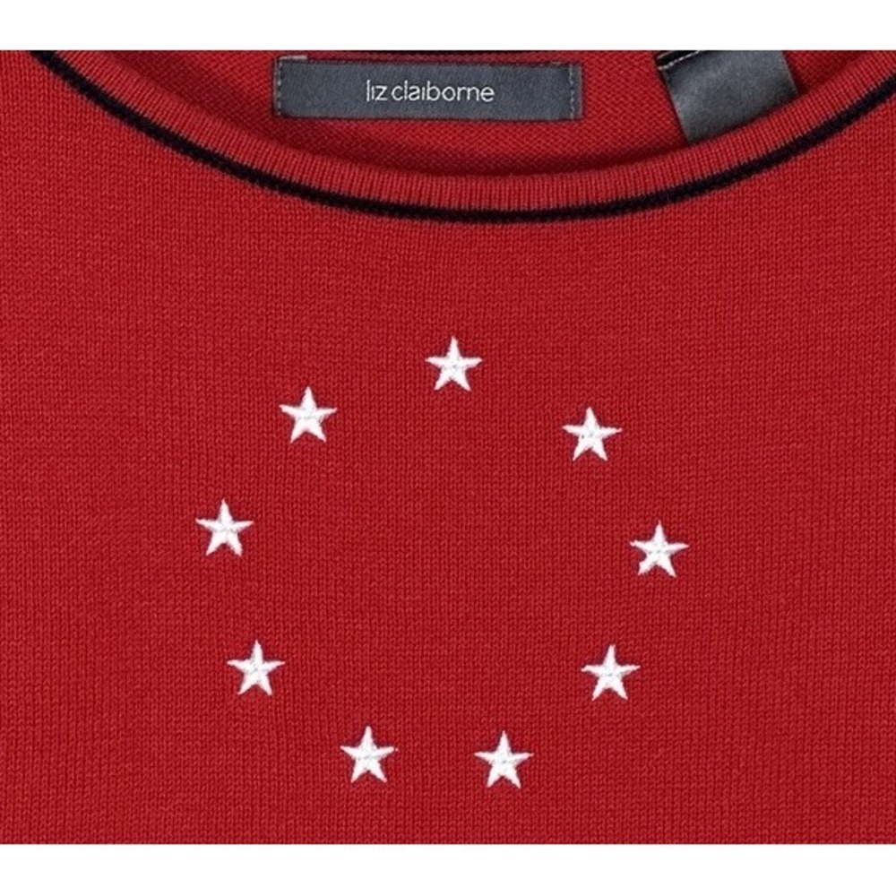 Liz‎ Claiborne Red Knit Tank Top Women's XL Embroidered Stars 100% Cotton - Picture 3 of 6